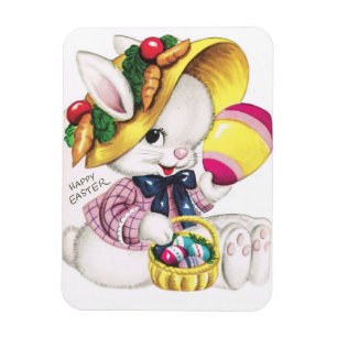 Magnet Flexible Joli Lapin De Pâques Vintage Avec Oeuf