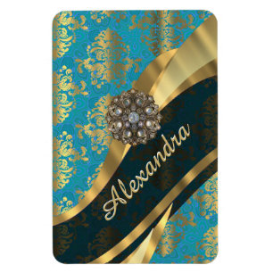 Magnet Flexible Joli modèle personnalisé girly aqua damask modèle