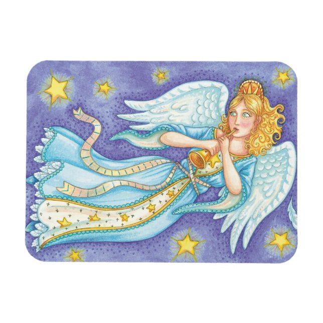 Magnet Flexible Joli Noël, Ange Musicien Jouant de la Trompe (Horizontal)