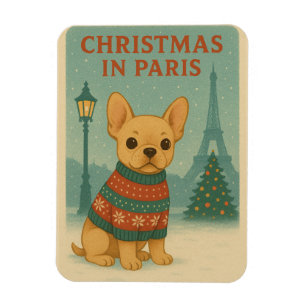 Magnet Flexible Joli Noël Bouledogue Français à Paris Vintage