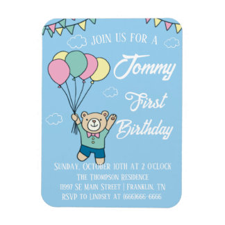 Magnet Flexible Joli Ours Brown Hot Air Balloon Boy Anniversaire