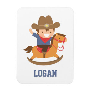 Magnet Flexible Joli petit cow-boy heureux sur cheval à bascule