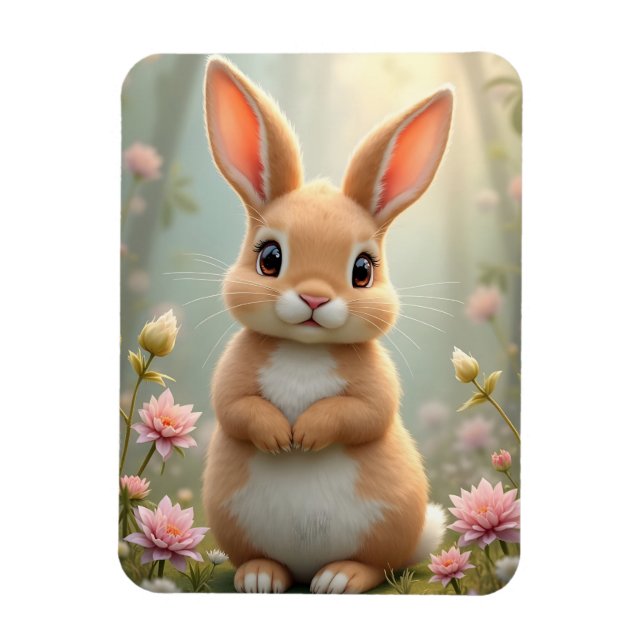 Magnet Flexible Joli petit lapin entouré de fleurs (Vertical)