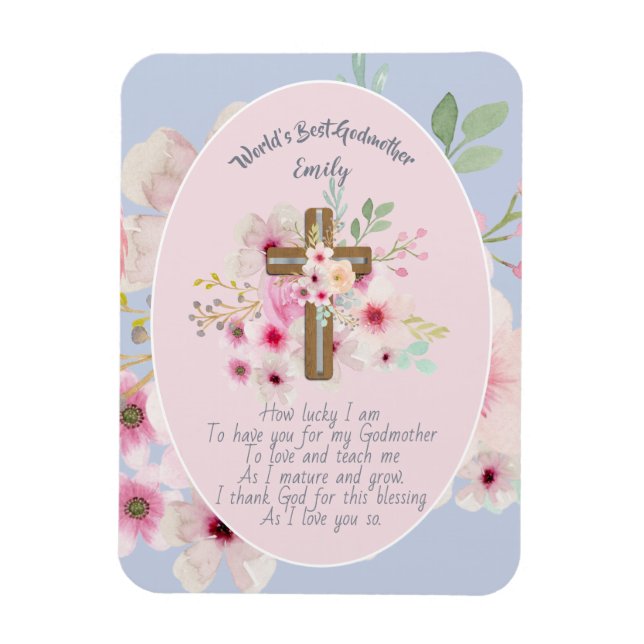 Magnet Flexible Joli poème personnalisé GODMOTHER rose Floral (Vertical)