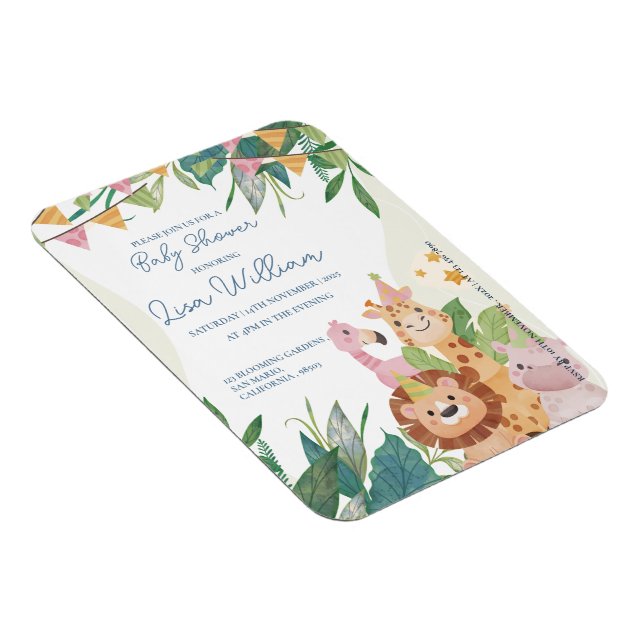 Magnet Flexible Joli Safari Animaux Green Leafy Baby shower à thèm (Côté Droit)