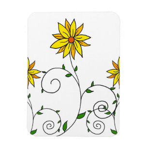 Magnet Flexible Jolie Fleurs Jaunes Blancs Doodle Art