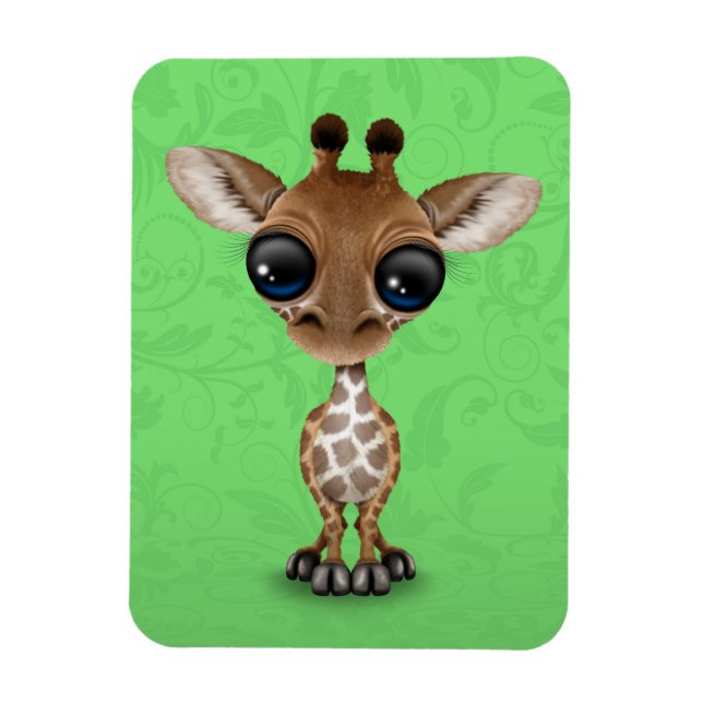 Magnet Flexible Jolie Giraffe Bébé Curieuse sur Vert (Vertical)