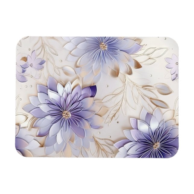 Magnet Flexible Jolie glam or perle violet blanc floral (Horizontal)