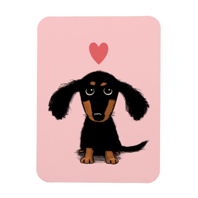 Magnet Flexible Jolie longue aigue Dachshund Chiot avec coeur (Vertical)