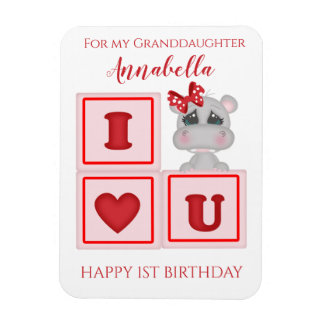 Magnet Flexible Jolie petite-fille Premier anniversaire Hippo Je t