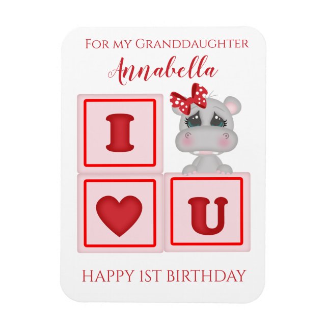 Magnet Flexible Jolie petite-fille Premier anniversaire Hippo Je t (Vertical)