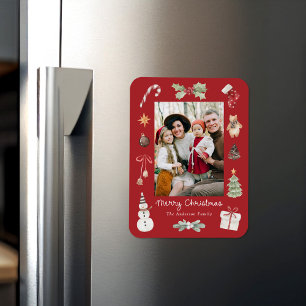 Magnet Flexible Jolie photo de famille rouge pour un joyeux Noël a