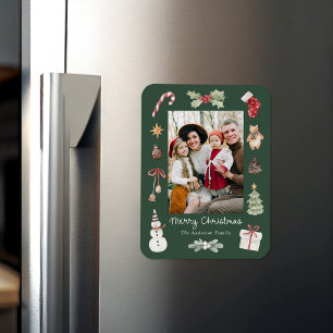 Magnet Flexible Jolie photo de famille verte pour un joyeux Noël à