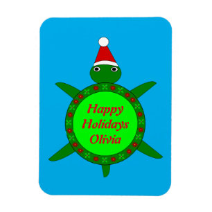 Magnet Flexible Jolie tortue de Noël avec coquille de fleurs perso