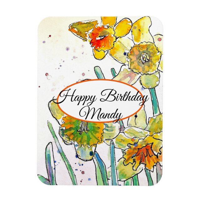 Magnet Flexible Jonquille de printemps Fleur Aquarelle Anniversair (Vertical)