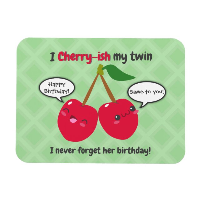 Magnet Flexible Jote Red Cherry Kawaii Twins Anniversaire (Horizontal)