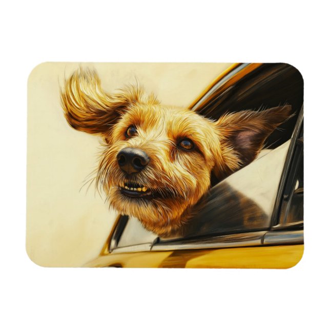 Magnet Flexible Jouer Chien Profitant De Voiture Ride Art (Horizontal)