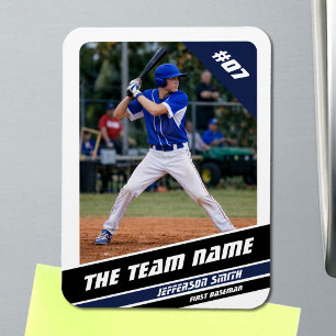 Magnet Flexible Joueur de baseball personnalisable blanc bleu