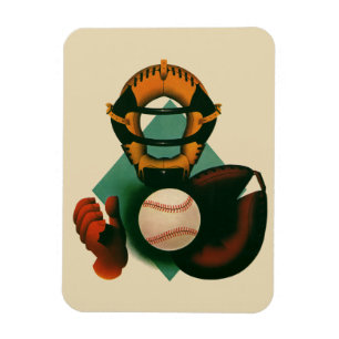 Magnet Flexible Joueur de baseball vintage, receveur avec gant