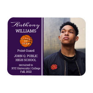 Magnet Flexible Joueur de basket-ball photo violet   Diplôme blanc