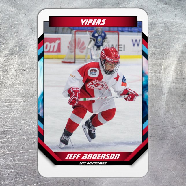 Magnet Flexible Joueur De Hockey Sur Glace Garde Sur Cool Red Cust (Ice Hockey Trading Card Magnet: Futuristic design, dynamic action. Perfect for young fans! )