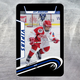 Magnet Flexible Joueur De Hockey Sur Glace Garder Sur Le Bleu Vif