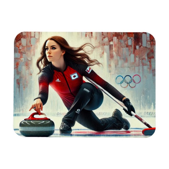 Magnet Flexible Joueuse de curling féminine Jeux olympiques (Horizontal)
