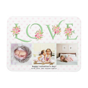Magnet Flexible Jour des Valentines à la menthe verte LOVE, roses
