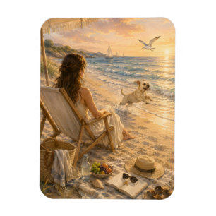 Magnet Flexible Journée relaxante de plage pour chien en aquarelle
