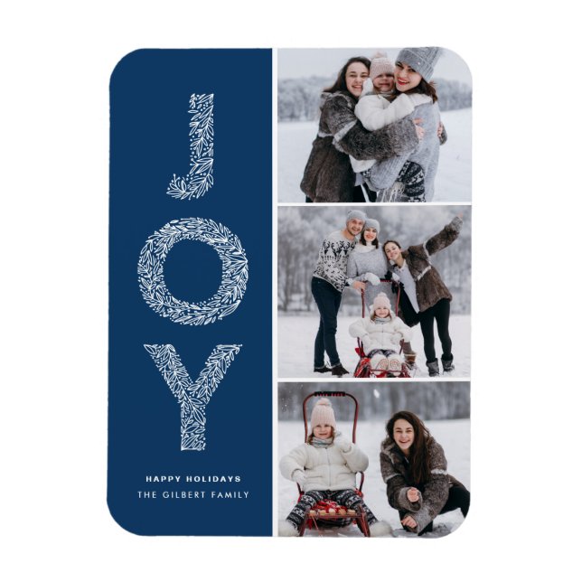Magnet Flexible JOY Foliage Lettering Blue Photo Collage (Vertical)