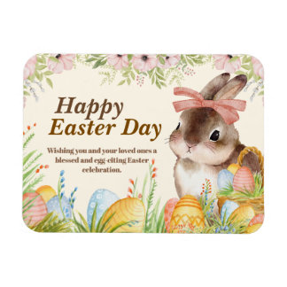 Magnet Flexible Joyeuse fête de Pâques au lapin floral aquarelle a