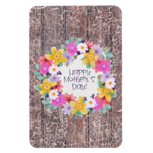 Magnet Flexible Joyeuse Fête des Mères Aquarelle Fleurs Wreath
