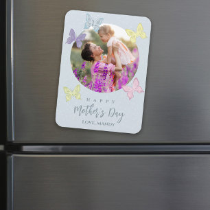 Magnet Flexible Joyeuse fête des mères Photo Pastel Cute Butterfli