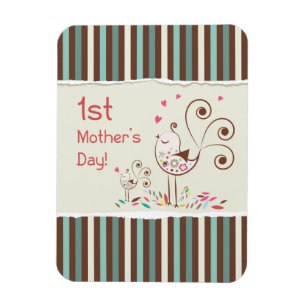 Magnet Flexible Joyeuse première fête des mères, jolis oiseaux sur
