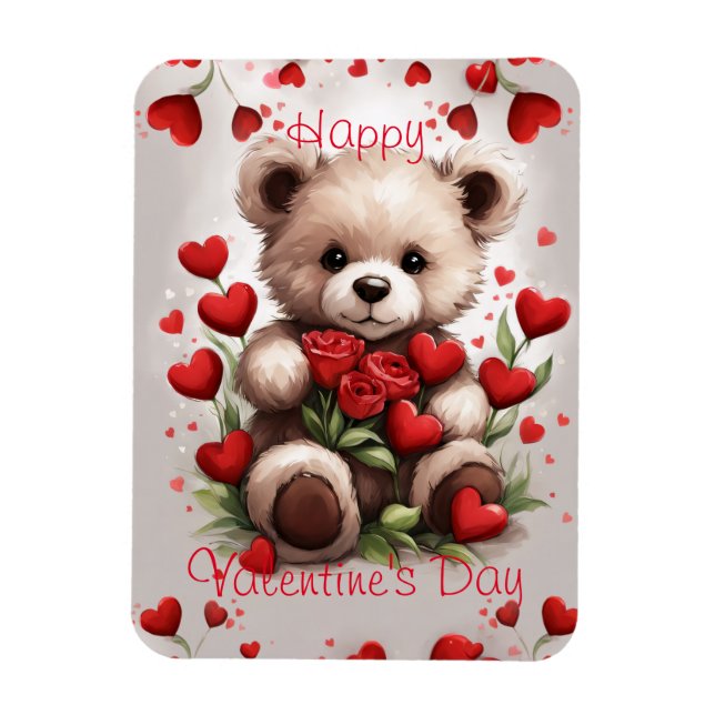 Magnet Flexible Joyeuse Saint-Valentin Ours en Peluche Cœurs d'Amo (Vertical)