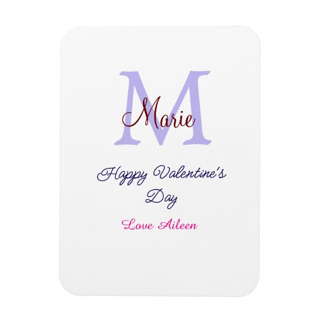 Magnet Flexible Joyeuse Saint-Valentin pastel violet monogramme ro (Vertical)