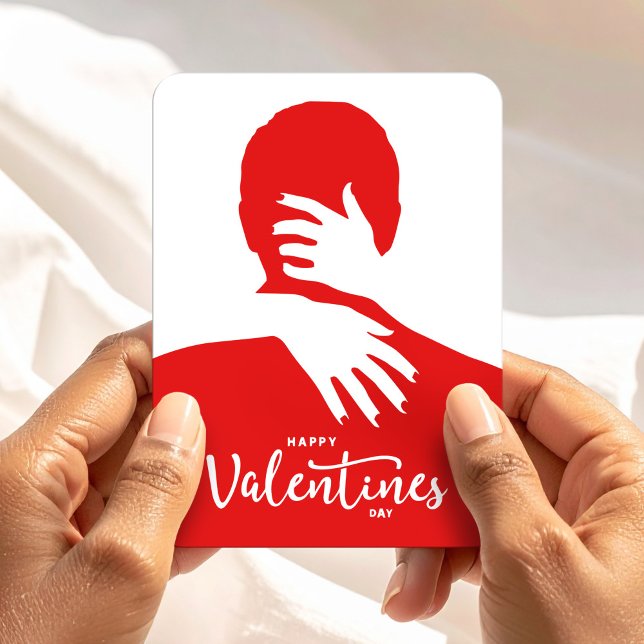 Magnet Flexible Joyeuse Saint-Valentin Rouge Silhouette d'embrassa (Happy Valentine’s Day Red Love Hug Silhouette Magnet, Be Mine, Couple Gift)