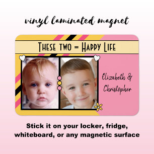 Magnet Flexible Joyeuse vie ajouter 2 photos et noms rose jaune