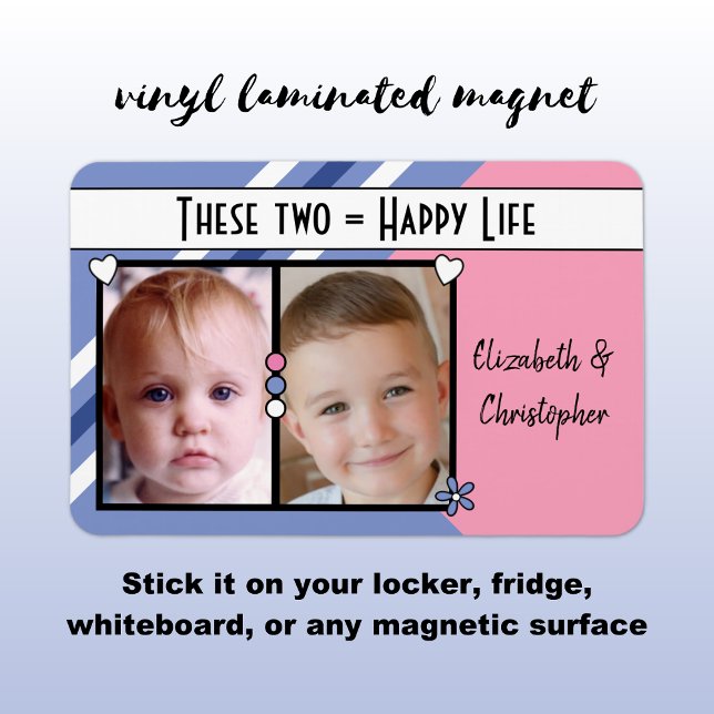 Magnet Flexible Joyeuse vie ajouter 2 photos et noms rose violet (Créateur téléchargé)
