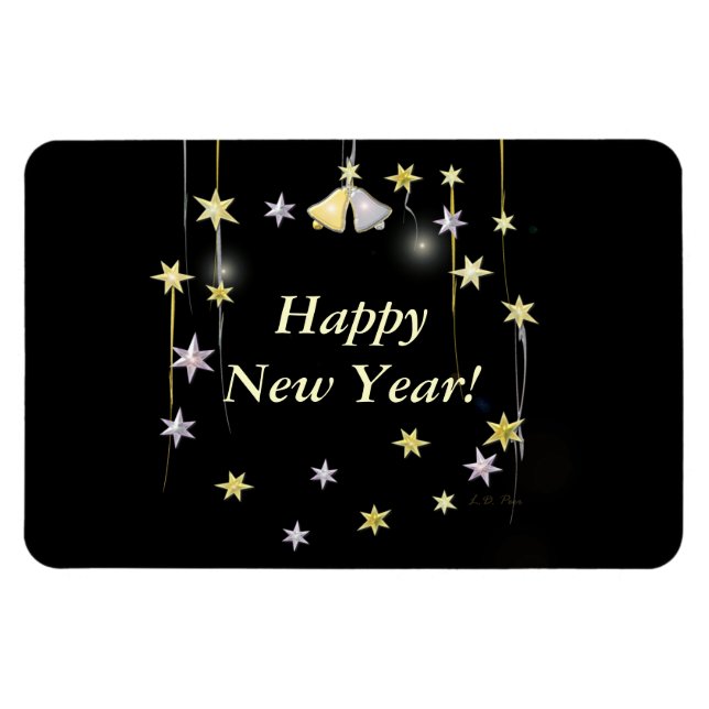 Magnet Flexible Joyeuses étoiles du Nouvel An en noir (Horizontal)