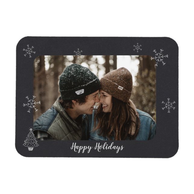 Magnet Flexible Joyeuses Fêtes Photo Chalkboard Design Snowflakes (Horizontal)