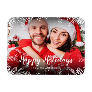 Magnet Flexible Joyeuses Fêtes Photo Feuillage de Noël