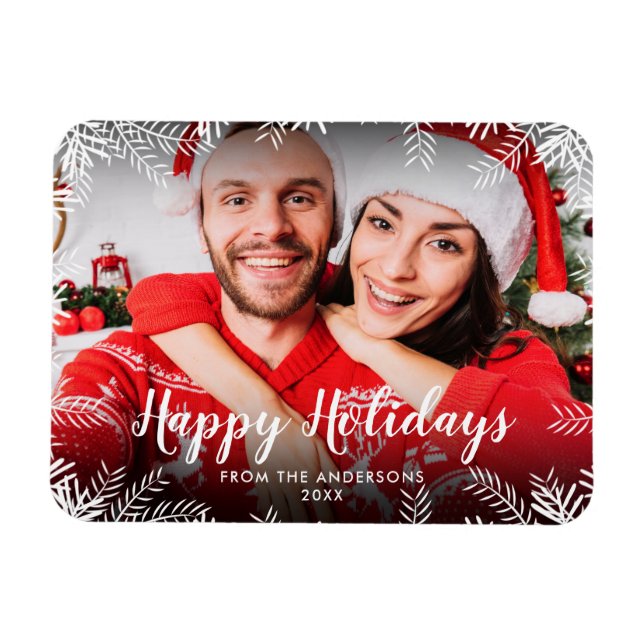 Magnet Flexible Joyeuses Fêtes Photo Feuillage de Noël (Horizontal)