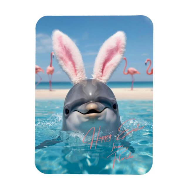 Magnet Flexible Joyeuses Pâques Floride Plage Flamants roses et Da (Vertical)