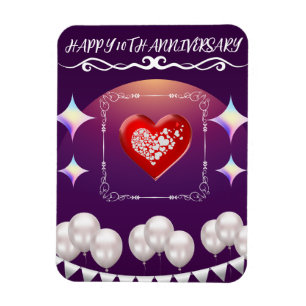 Magnet Flexible Joyeux 10e anniversaire Elegant Boho Balloon Bleu