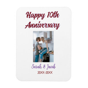 Magnet Flexible Joyeux 10e anniversaire photo mariage nom du coupl