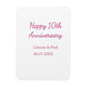 Magnet Flexible Joyeux 10ème anniversaire de mariage simple nom mi