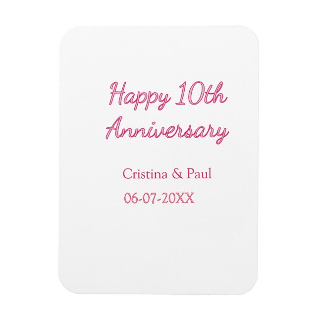 Magnet Flexible Joyeux 10ème anniversaire de mariage simple nom mi (Vertical)