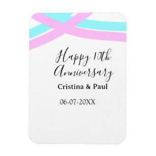 Magnet Flexible Joyeux 10ème anniversaire de mariage simple nom mi