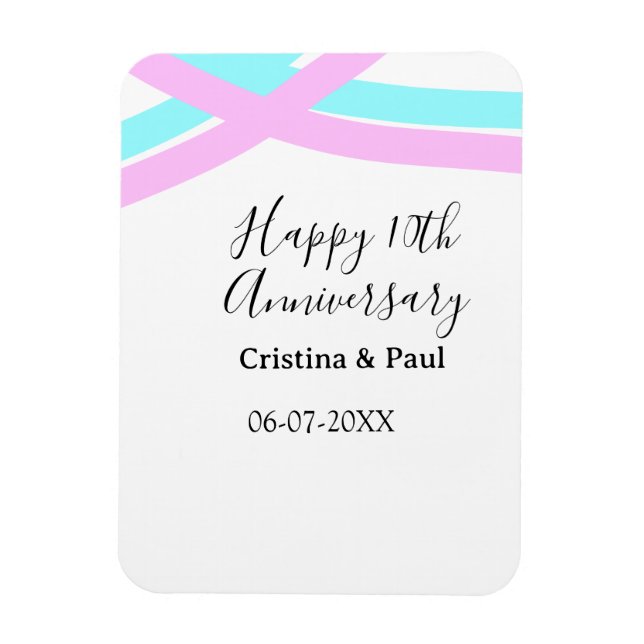 Magnet Flexible Joyeux 10ème anniversaire de mariage simple nom mi (Vertical)